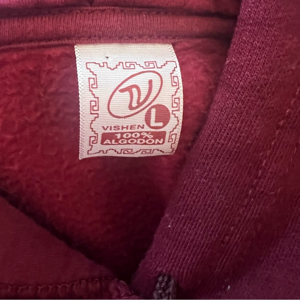 Vishen Peru Embroidered Graphic Hoodie Burgundy Cotton Sweatshirt Size Large - Picture 4 of 4